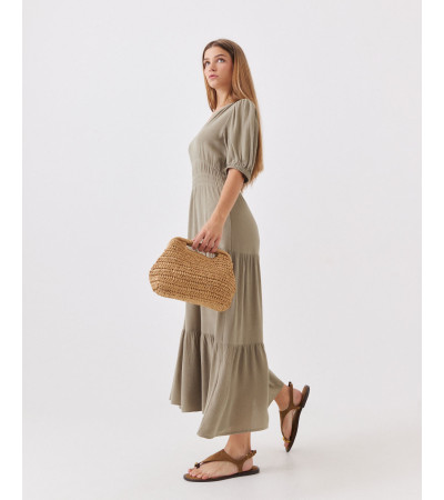 VESTIDO LARGO FRUNCES VOLANTES MUJER FLUIDO | MULAYA
