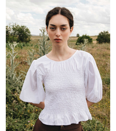 BLUSA NIDO DE ABEJA CON MANGA ABULLONADA | MULAYA