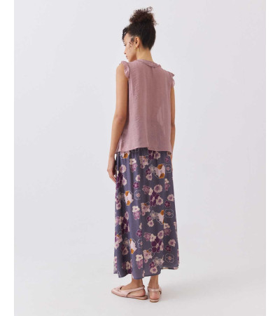 Falda Fluida con Estampado Floral y Nido de Abeja | MULAYA