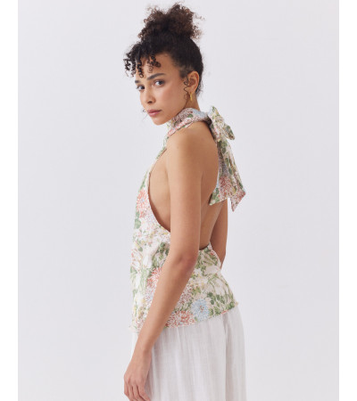 TOP HALTER ESTAMPADO CON LAZADA Y ESPALDA ESCOTADA | MULAYA