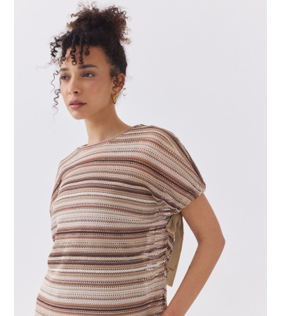 BLUSA TEJIDA DE RAYAS CON FLECOS Y ABALORIOS | MULAYA