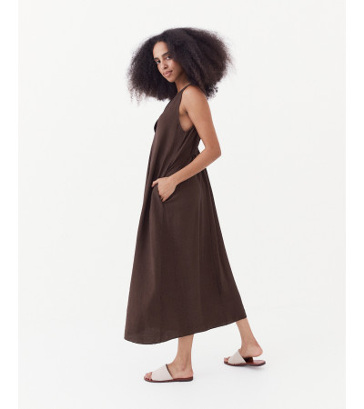 VESTIDO LARGO ESCOTE PICO MANGA SISA BOLSILLOS | MULAYA