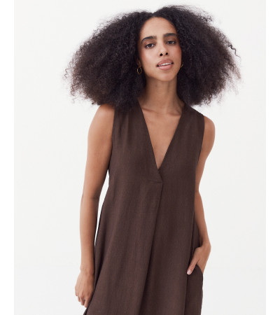 VESTIDO LARGO ESCOTE PICO MANGA SISA BOLSILLOS | MULAYA