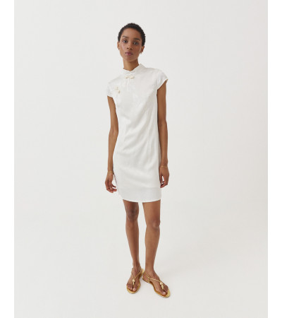 VESTIDO CORTO JACQUARD CUELLO MAO MANGA CORTA | MULAYA