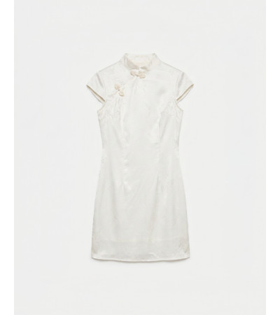 VESTIDO CORTO JACQUARD CUELLO MAO MANGA CORTA | MULAYA