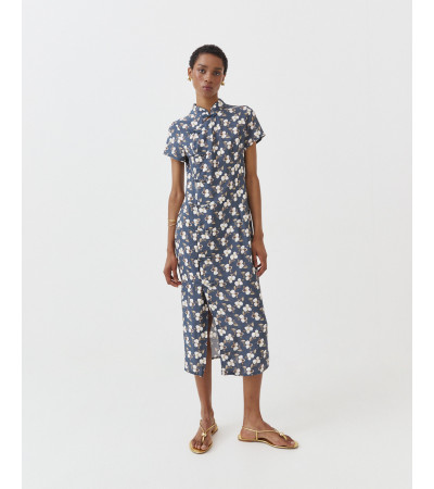 VESTIDO LARGO ESTAMPADO FLORES CUELLO MAO MANGA | MULAYA