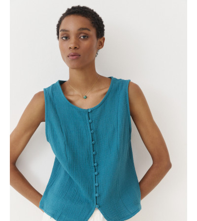 TOP CUELLO REDONDO BOTONES ALGODÓN | MULAYA