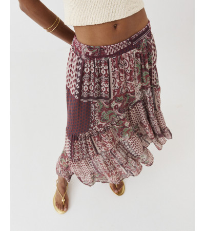 FALDA MIDI ESTAMPADA ASIMÉTRICA VOLANTE | MULAYA (48 caracteres)