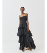 VESTIDO LARGO STRAPLESS VOLANTES PANAL ABEJA | MULAYA