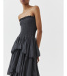 VESTIDO LARGO STRAPLESS VOLANTES PANAL ABEJA | MULAYA