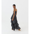 VESTIDO LARGO STRAPLESS VOLANTES PANAL ABEJA | MULAYA