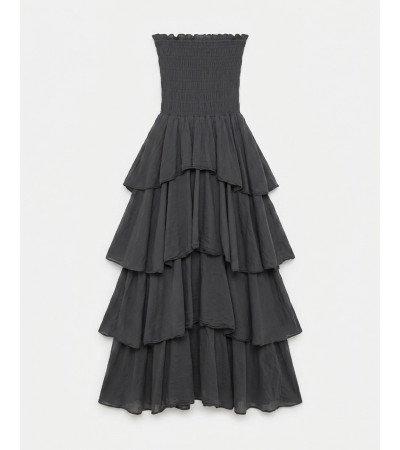 VESTIDO LARGO STRAPLESS VOLANTES PANAL ABEJA | MULAYA