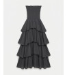 VESTIDO LARGO STRAPLESS VOLANTES PANAL ABEJA | MULAYA
