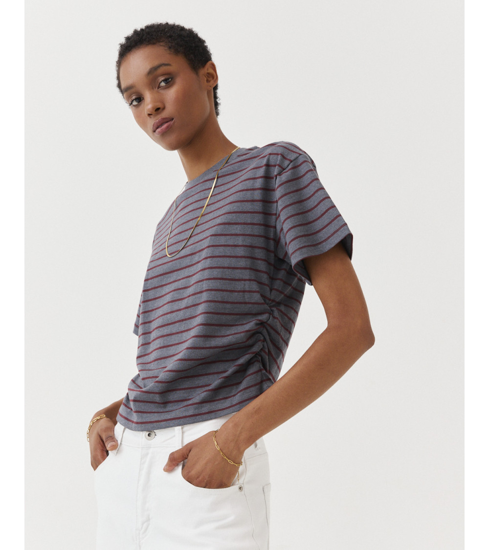 CAMISETA RAYAS FRUNCES LATERAL MANGA CORTA | MULAYA