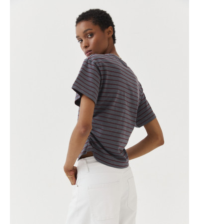 CAMISETA RAYAS FRUNCES LATERAL MANGA CORTA | MULAYA