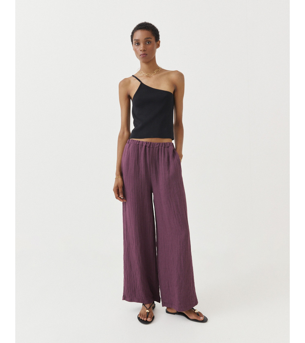 PANTALÓN WIDE LEG RAYAS VISCOSA LINO | MULAYA