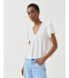 BLUSA LINO CUELLO V NIDO ABEJA VOLANTES | MULAYA