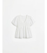 BLUSA LINO CUELLO V NIDO ABEJA VOLANTES | MULAYA