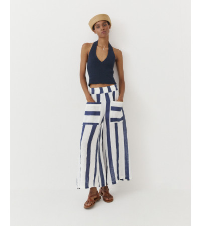 PANTALÓN ANCHO DE RAYAS EN LINO | MULAYA