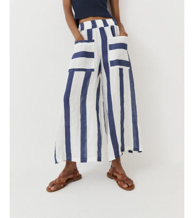 PANTALÓN ANCHO DE RAYAS EN LINO | MULAYA
