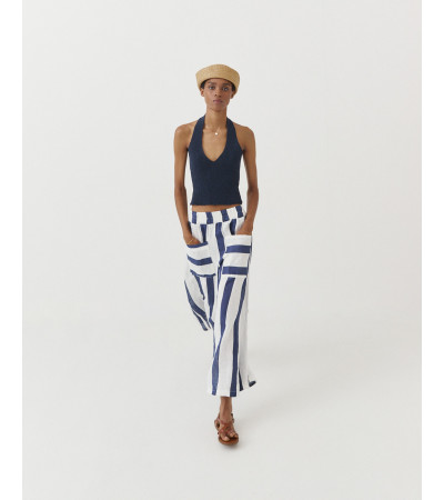 PANTALÓN ANCHO DE RAYAS EN LINO | MULAYA
