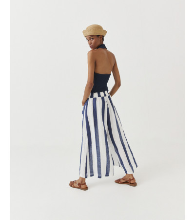 PANTALÓN ANCHO DE RAYAS EN LINO | MULAYA