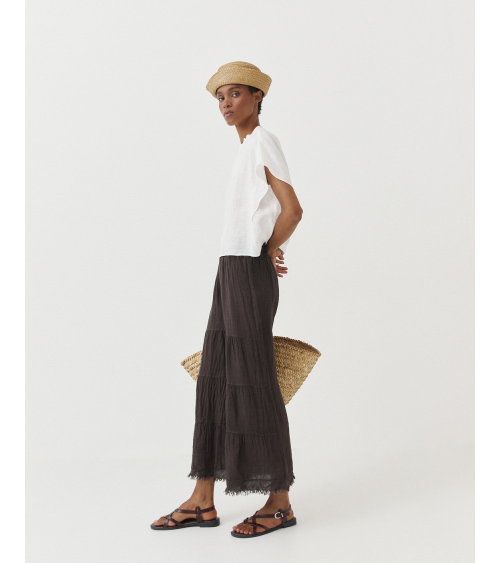 PANTALÓN WIDE LEG LINO CON FLECOS | MULAYA