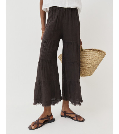 PANTALÓN WIDE LEG LINO CON FLECOS | MULAYA