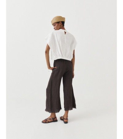 PANTALÓN WIDE LEG LINO CON FLECOS | MULAYA