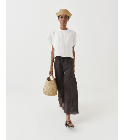 PANTALÓN WIDE LEG LINO CON FLECOS | MULAYA