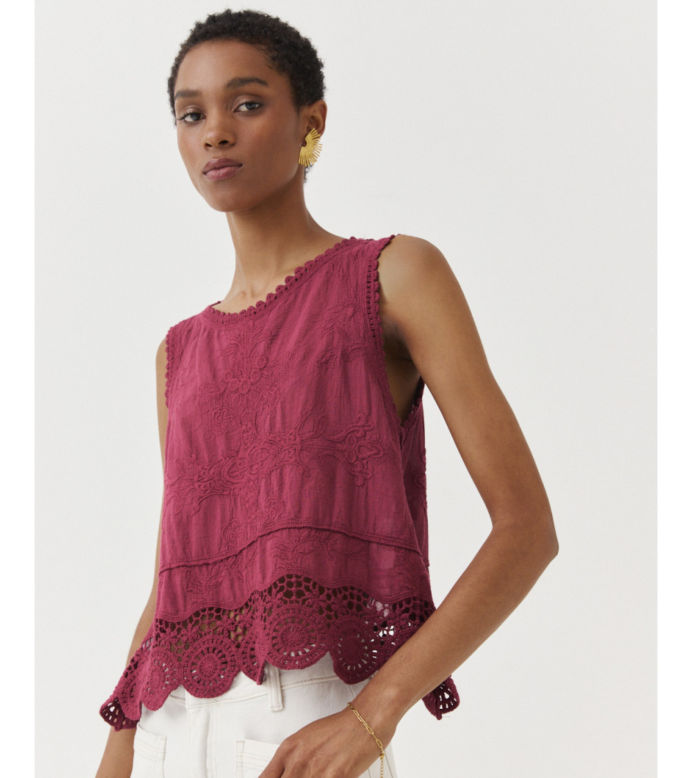 TOP CUELLO REDONDO ENCAJE BORDADO ALGODÓN | MULAYA