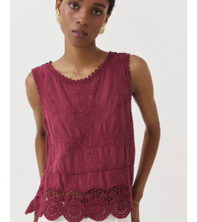 TOP CUELLO REDONDO ENCAJE BORDADO ALGODÓN | MULAYA