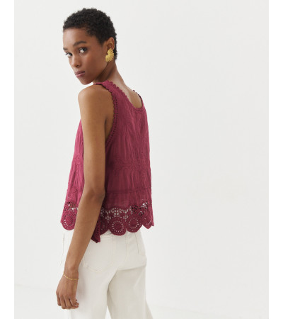 TOP CUELLO REDONDO ENCAJE BORDADO ALGODÓN | MULAYA