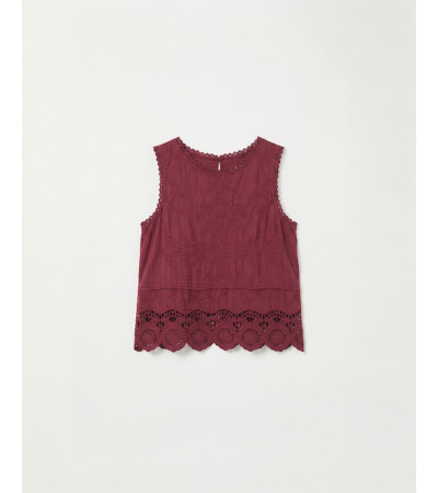 TOP CUELLO REDONDO ENCAJE BORDADO ALGODÓN | MULAYA