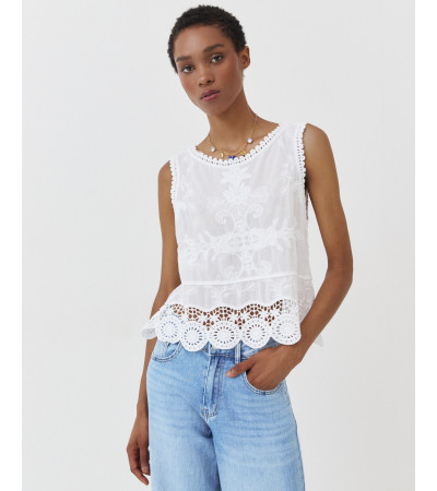 TOP CUELLO REDONDO ENCAJE BORDADO ALGODÓN | MULAYA