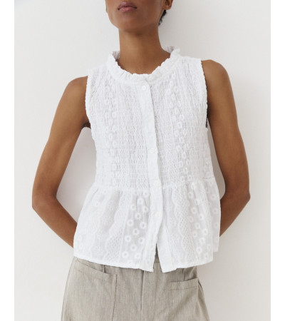 TOP NIDO ABEJA PEPLUM BORDADO SUIZO BOTONES | MULAYA