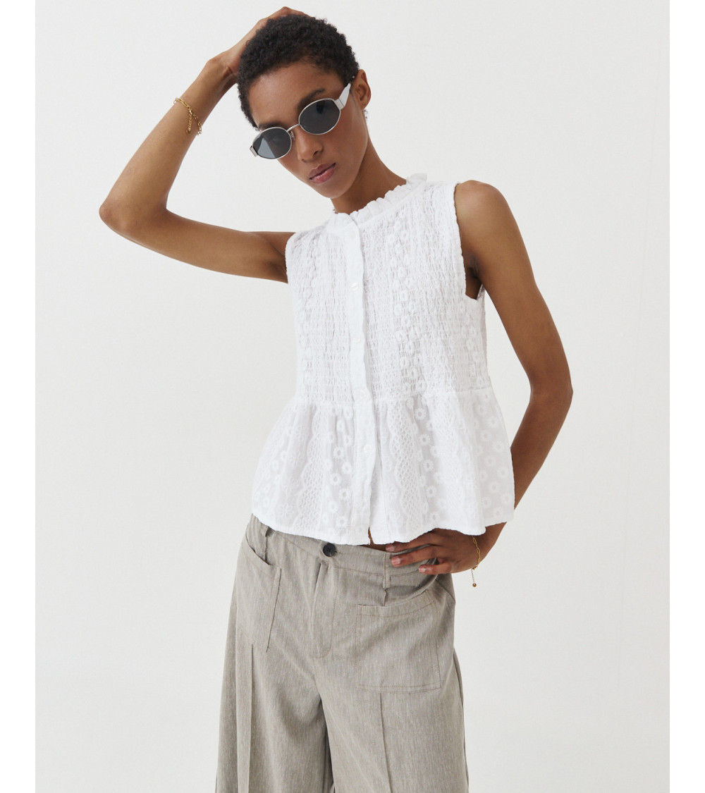 TOP NIDO ABEJA PEPLUM BORDADO SUIZO BOTONES | MULAYA