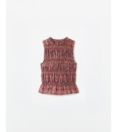 TOP ESTAMPADO CUELLO REDONDO FRUNCES VOLANTE | MULAYA