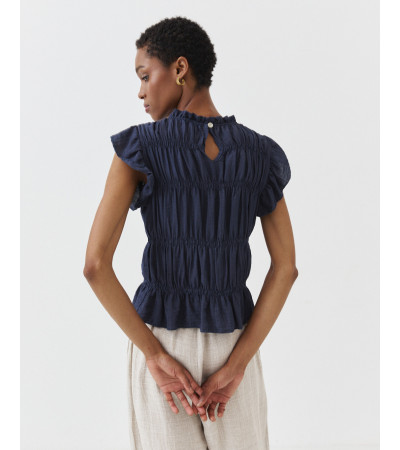 TOP CUELLO REDONDO FRUNCIDO VOLANTES MANGA SISA | MULAYA