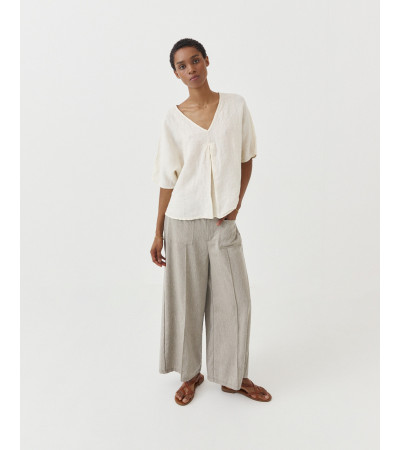 BLUSA LINO CUELLO V MANGA MURCIÉLAGO | MULAYA