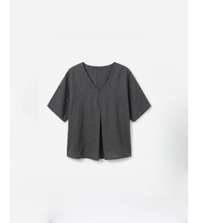 BLUSA LINO CUELLO V MANGA MURCIÉLAGO | MULAYA