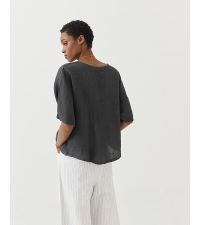 BLUSA LINO CUELLO V MANGA MURCIÉLAGO | MULAYA