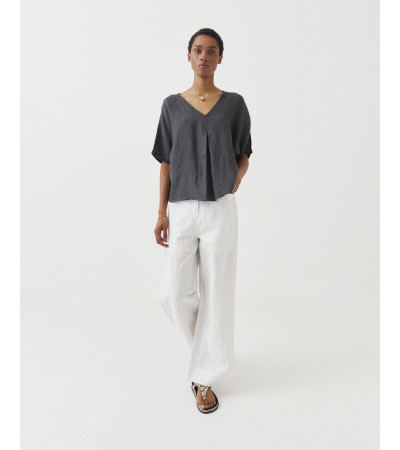 BLUSA LINO CUELLO V MANGA MURCIÉLAGO | MULAYA