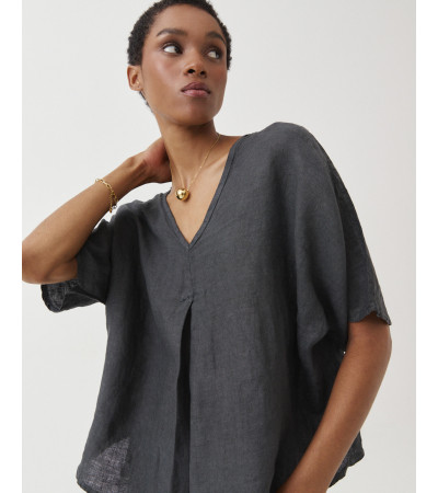 BLUSA LINO CUELLO V MANGA MURCIÉLAGO | MULAYA