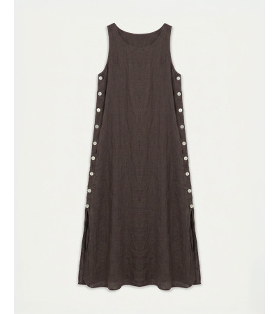 VESTIDO LARGO LINO CUELLO REDONDO BOTONES | MULAYA