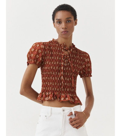 BLUSA ESTAMPADO NIDO ABEJA MANGA GLOBO VOLANTE | MULAYA