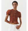BLUSA ESTAMPADO NIDO ABEJA MANGA GLOBO VOLANTE | MULAYA