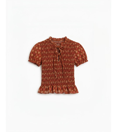 BLUSA ESTAMPADO NIDO ABEJA MANGA GLOBO VOLANTE | MULAYA