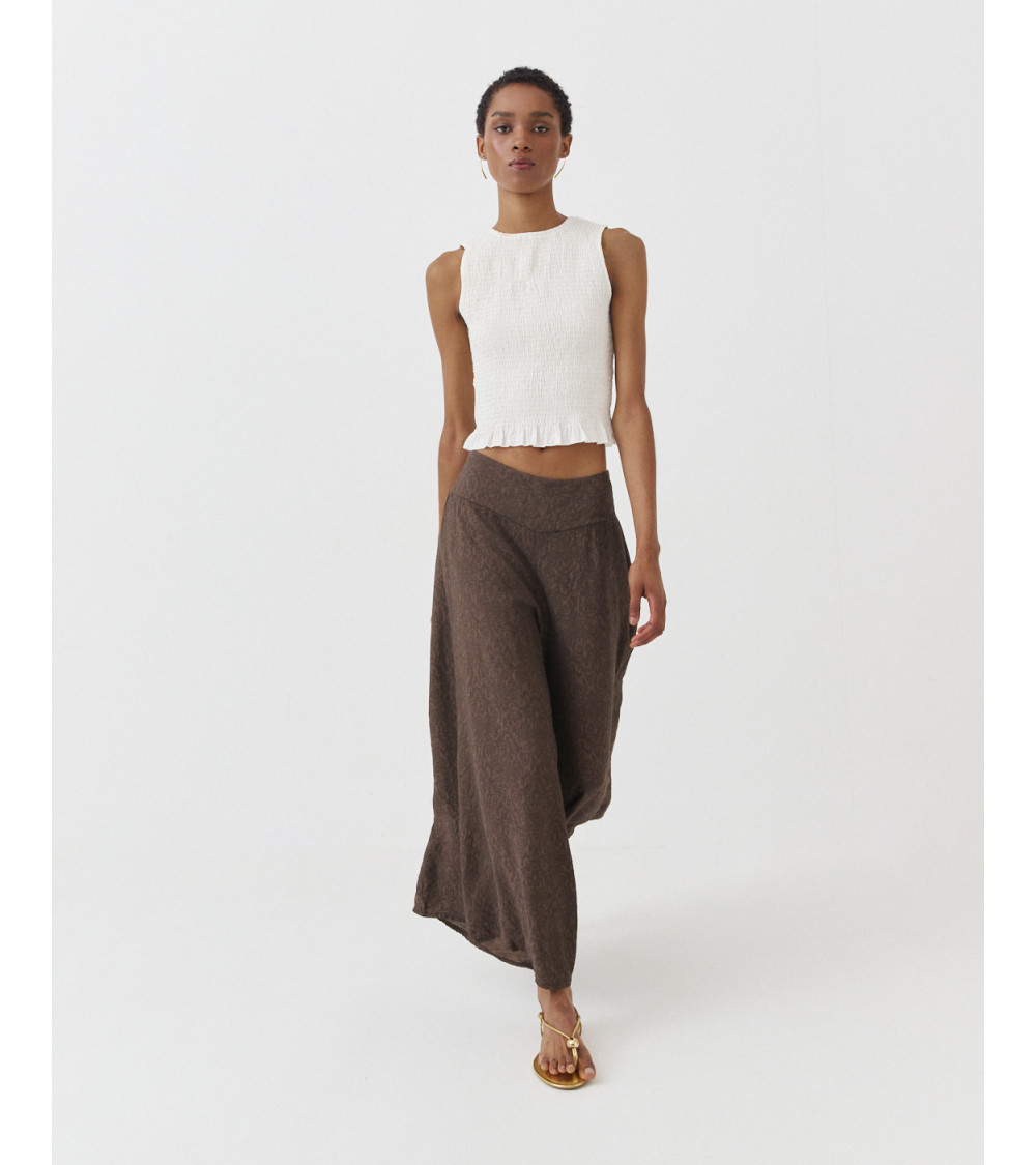 PANTALÓN PALAZZO JACQUARD PRETINA V | MULAYA