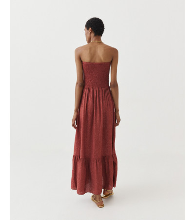 VESTIDO LARGO STRAPLESS NIDO ABEJA VOLANTES | MULAYA
